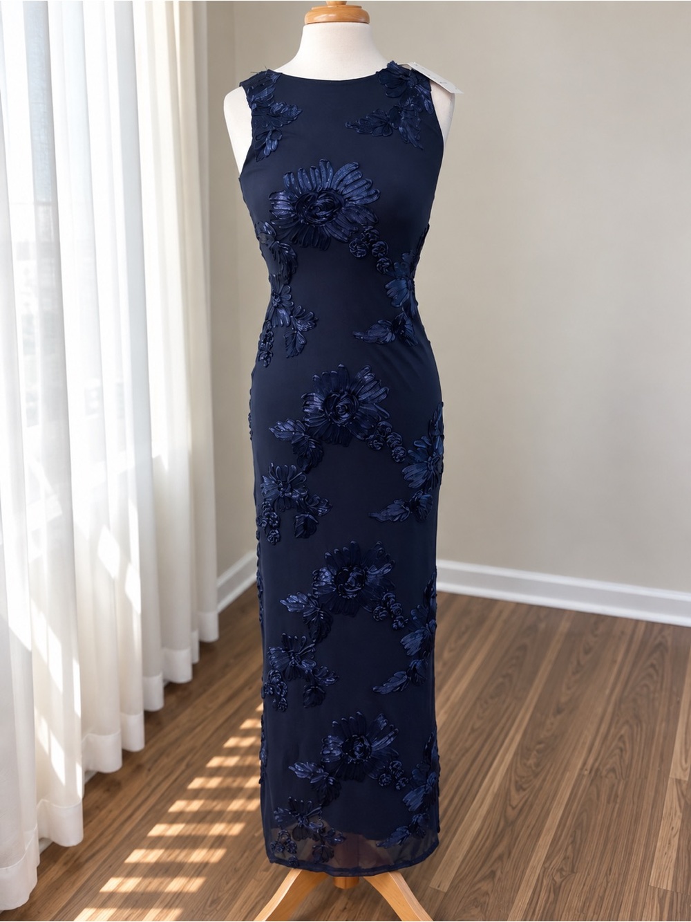Altar’d State Navy Floral Appliqué Maxi Dress Size Medium NWT